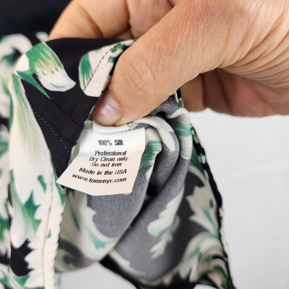 TOME Black Green Silk Leaf Print Open Back Top S in VGUC - Picture 5 of 9